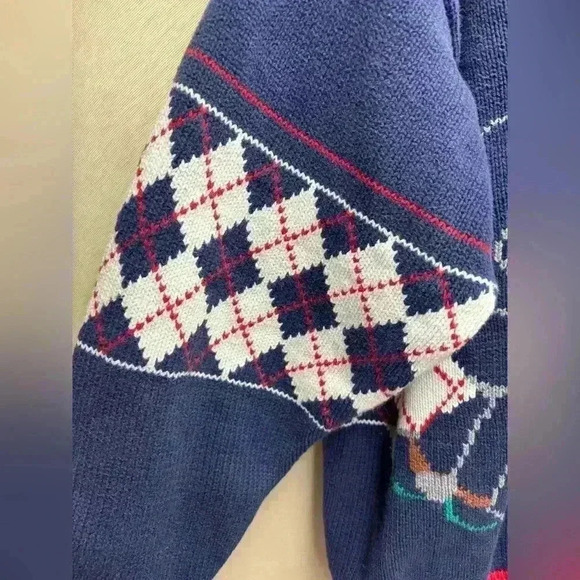 Lazarus Vintage Hand-loomed Sweater Tennis Player with Argyle Design Size Large - Picture 6 of 9